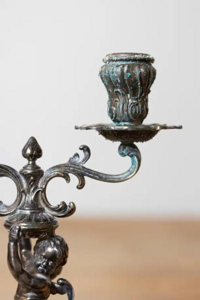 Pair of German Late 19th Century Jugendstil Silver Plated WMF Cherub Candelabras