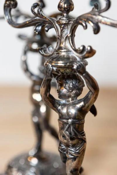 Pair of German Late 19th Century Jugendstil Silver Plated WMF Cherub Candelabras