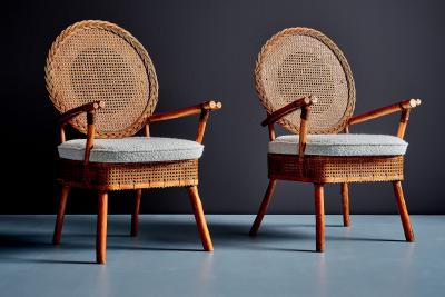 Pair of German Lounge Chairs with new Boucle Upholstery
