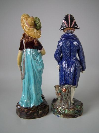 Pair of German Majolica Lady And Gent Figures