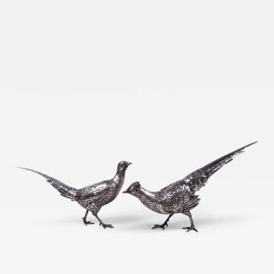 Pair of German Silver Pheasants Game Birds with Hinged Wings