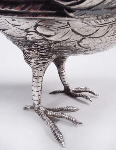 Pair of German Silver Spice Boxes in Form of Pheasants Birds