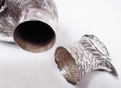 Pair of German Silver Spice Boxes in Form of Pheasants Birds