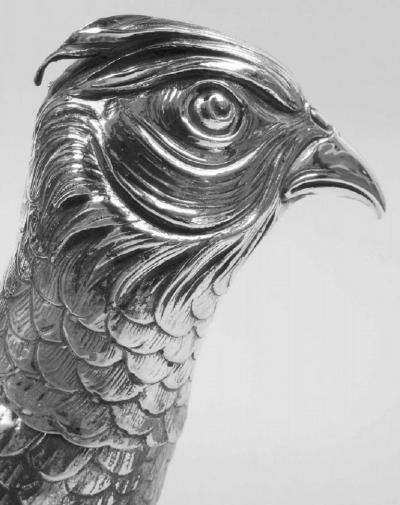 Pair of German Silver Spice Boxes in Form of Pheasants Birds