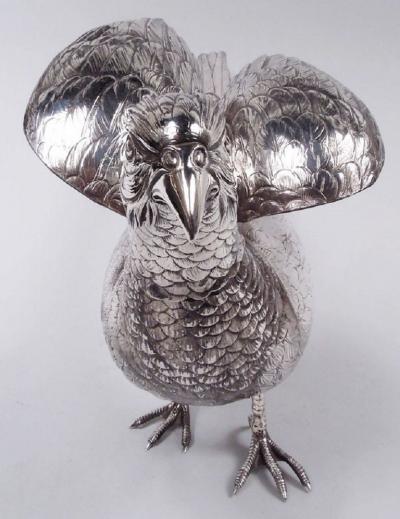 Pair of German Silver Spice Boxes in Form of Pheasants Birds