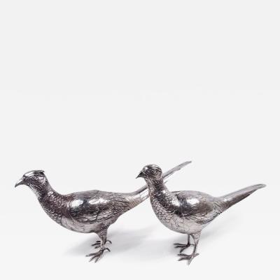 Pair of German Silver Spice Boxes in Form of Pheasants Birds