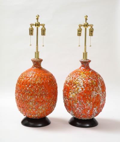 Pair of Giant Italian Volcanic Glazed Ceramic lamps 