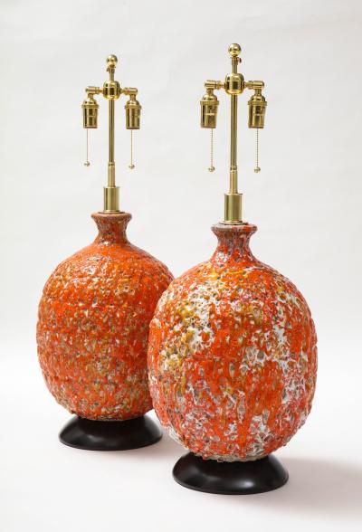 Pair of Giant Italian Volcanic Glazed Ceramic lamps 
