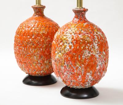 Pair of Giant Italian Volcanic Glazed Ceramic lamps 