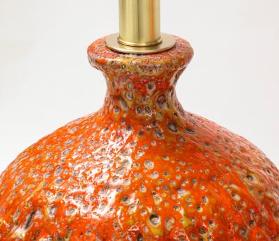 Pair of Giant Italian Volcanic Glazed Ceramic lamps 