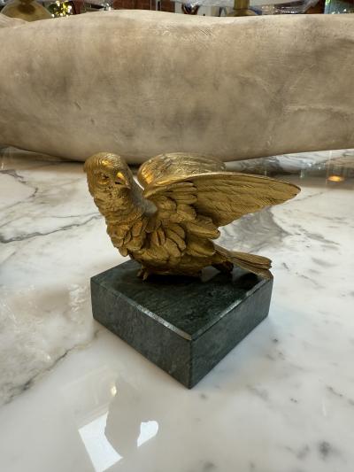 Pair of Gilded Bronze Bird Sculpture on Marble Base