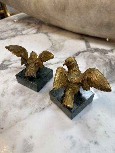 Pair of Gilded Bronze Bird Sculpture on Marble Base