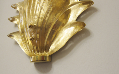 Pair of Gilded Leaf Murano Glass Wall Sconces