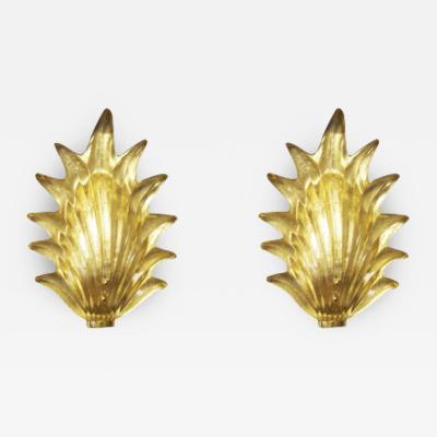 Pair of Gilded Leaf Murano Glass Wall Sconces