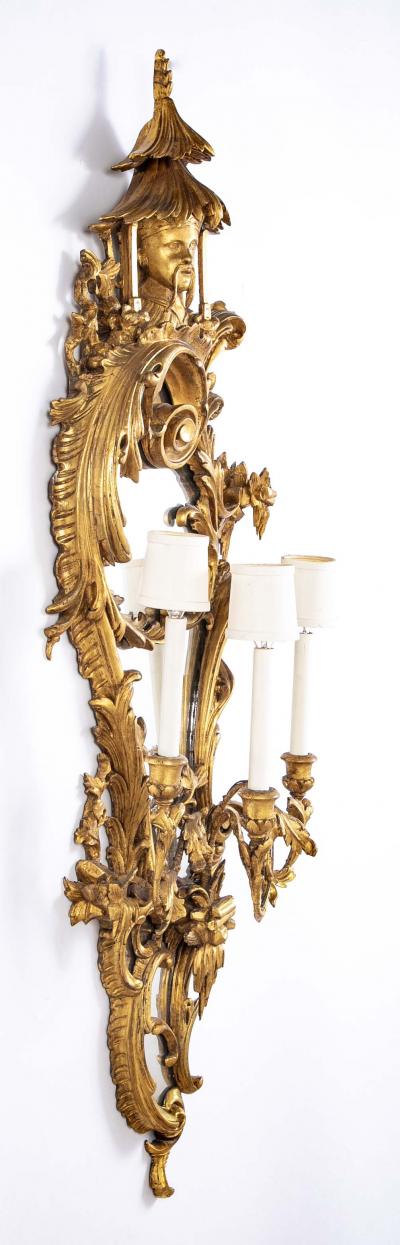 Pair of Gilded Rococo Three Arm English Sconces