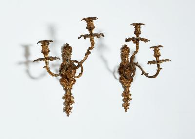Pair of Gilt Brass Rococo Sconces