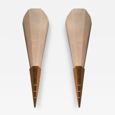 Pair of Gilt Bronze Sconces with Alabaster Shades