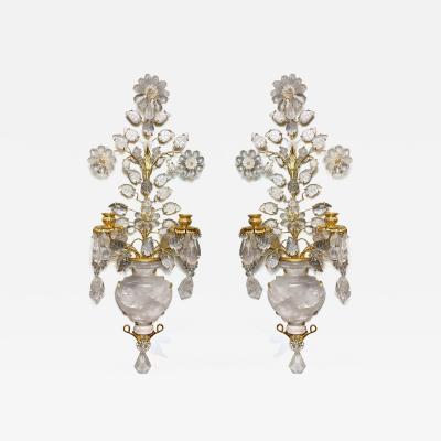 Pair of Gilt Bronze and Rock Crystal Two Light Sconces