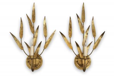 Pair of Gilt Iron Foliate Sconces