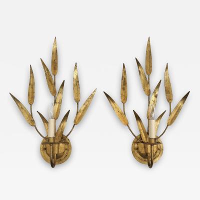 Pair of Gilt Iron Foliate Sconces