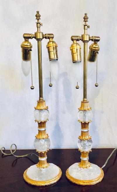 Pair of Gilt Metal and Rock Crystal Bagu s Style Table Lamps
