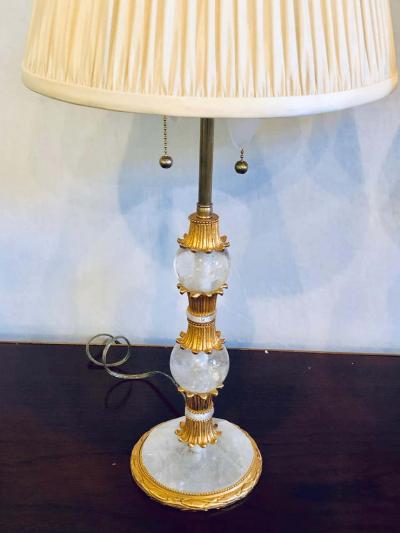 Pair of Gilt Metal and Rock Crystal Bagu s Style Table Lamps