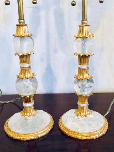 Pair of Gilt Metal and Rock Crystal Bagu s Style Table Lamps