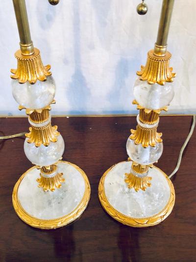 Pair of Gilt Metal and Rock Crystal Bagu s Style Table Lamps