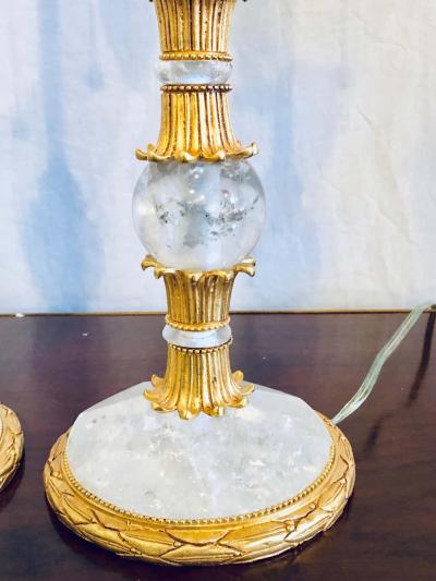Pair of Gilt Metal and Rock Crystal Bagu s Style Table Lamps