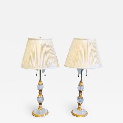 Pair of Gilt Metal and Rock Crystal Bagu s Style Table Lamps