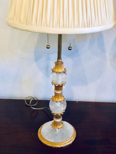 Pair of Gilt Metal and Rock Crystal Bagu s Style Table Lamps