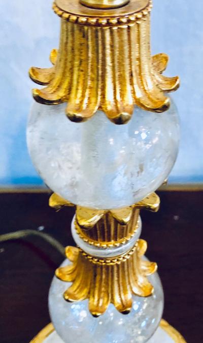 Pair of Gilt Metal and Rock Crystal Bagu s Style Table Lamps