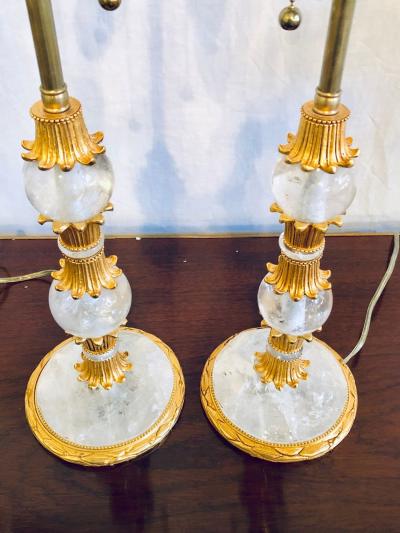 Pair of Gilt Metal and Rock Crystal Bagu s Style Table Lamps