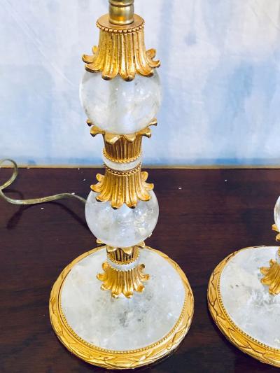 Pair of Gilt Metal and Rock Crystal Bagu s Style Table Lamps