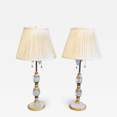 Pair of Gilt Metal and Rock Crystal Bagu s Style Table Lamps
