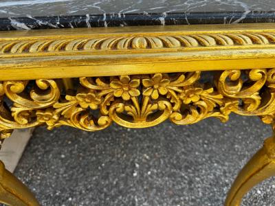 Pair of Giltwood Queen Anne Style Marble Top End Tables