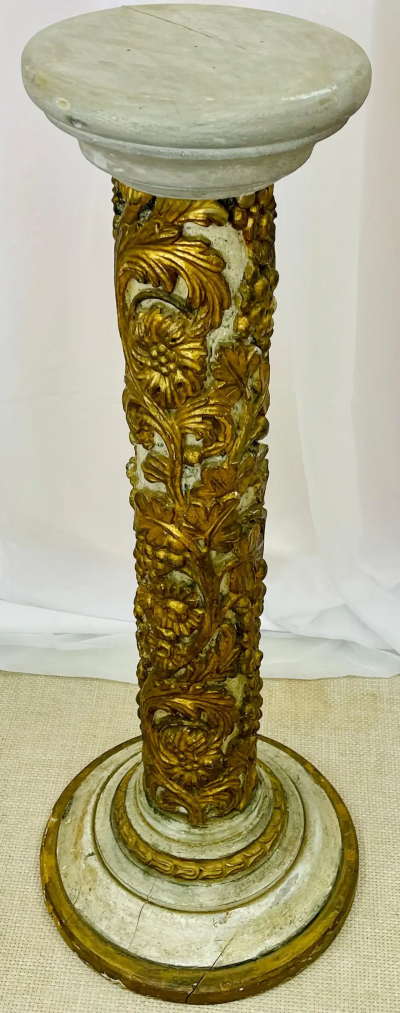 Pair of Giltwood and Paint Decorated Italian Columns Pedestals Gustavian Style