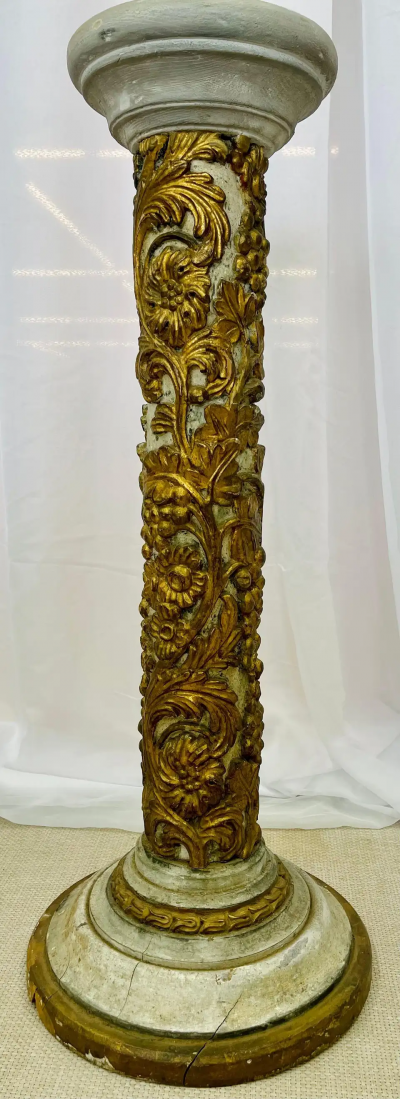 Pair of Giltwood and Paint Decorated Italian Columns Pedestals Gustavian Style
