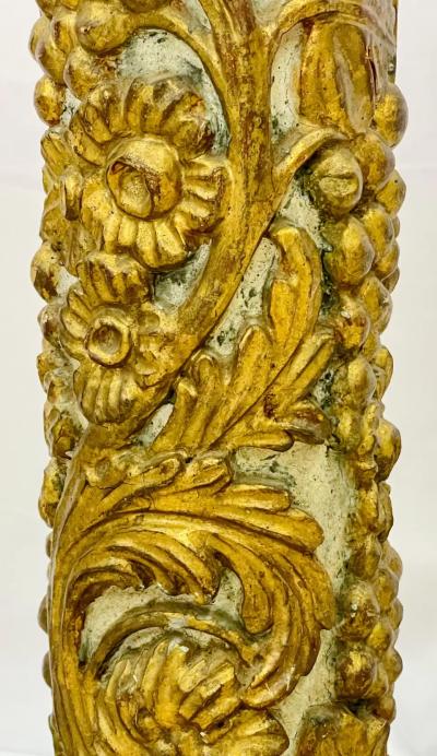 Pair of Giltwood and Paint Decorated Italian Columns Pedestals Gustavian Style