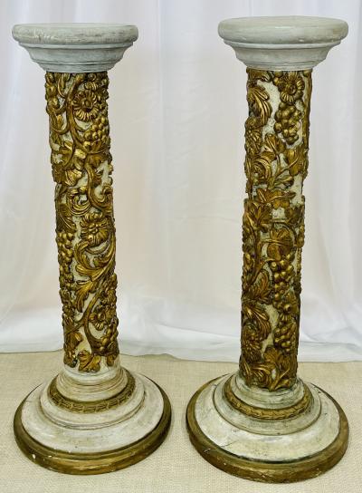 Pair of Giltwood and Paint Decorated Italian Columns Pedestals Gustavian Style