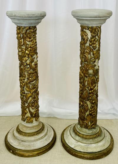 Pair of Giltwood and Paint Decorated Italian Columns Pedestals Gustavian Style