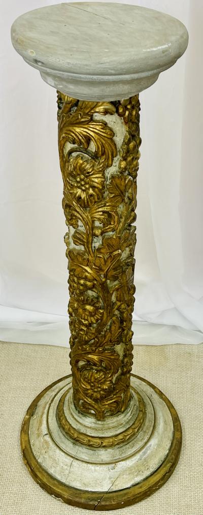 Pair of Giltwood and Paint Decorated Italian Columns Pedestals Gustavian Style