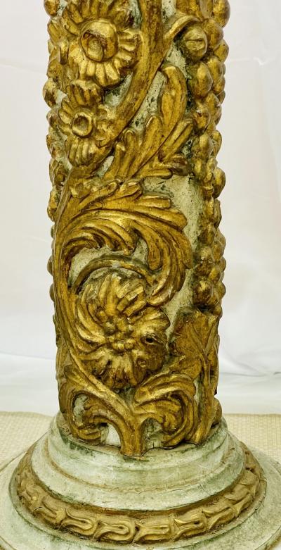 Pair of Giltwood and Paint Decorated Italian Columns Pedestals Gustavian Style