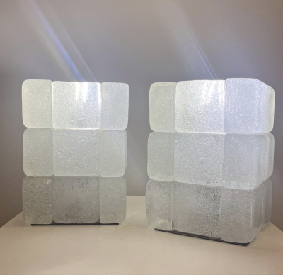 Pair of Glass Tables Lamps by Poliarte Italy 1970s