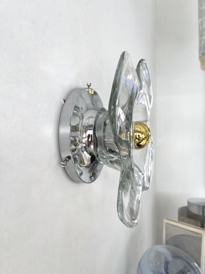Pair of Glass and Metal Flower Sconces Italy 1970s