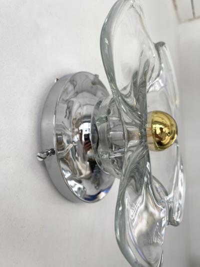 Pair of Glass and Metal Flower Sconces Italy 1970s