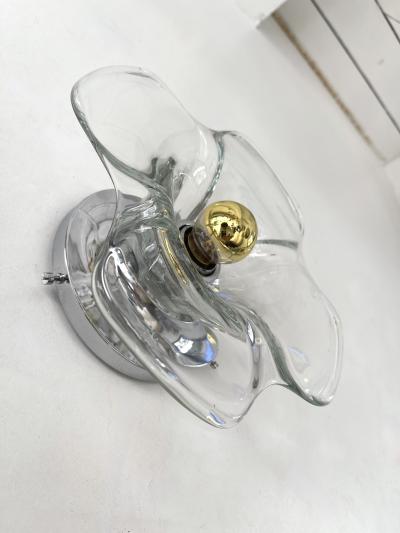 Pair of Glass and Metal Flower Sconces Italy 1970s