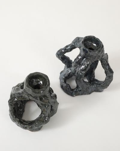 Pair of Glazed Ceramic Candlesticks