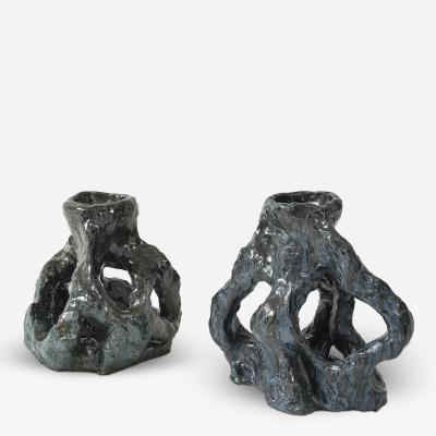 Pair of Glazed Ceramic Candlesticks