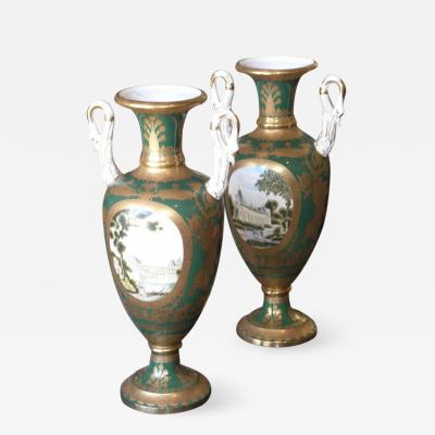 Pair of Glazed and Biscuit Porcelain Urns